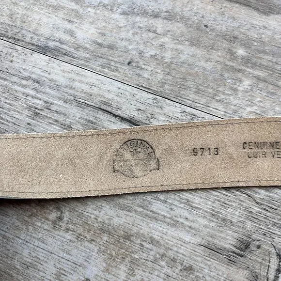 Genuine Leather White Western Belt Size 28 Tooled Pattern Silver Concho Buckle - Picture 10 of 11